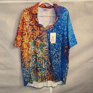 ALOHAS Multicolor Sequin Casual Button Down Shirt